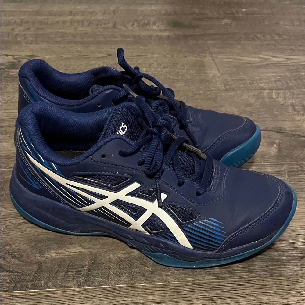 Asics Navy Blue Sneakers with White Logo and Teal Accents